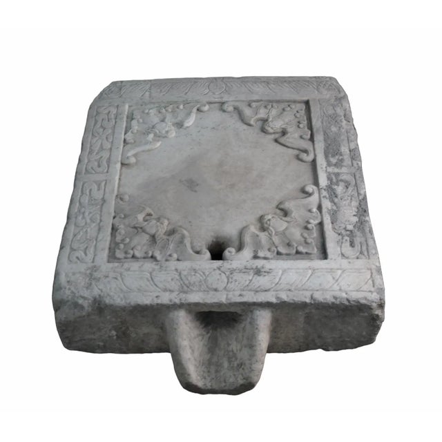 This beautiful, white marble tea table is hand carved out one piece of solid stone and adorned by 4 auspicious bats. It...