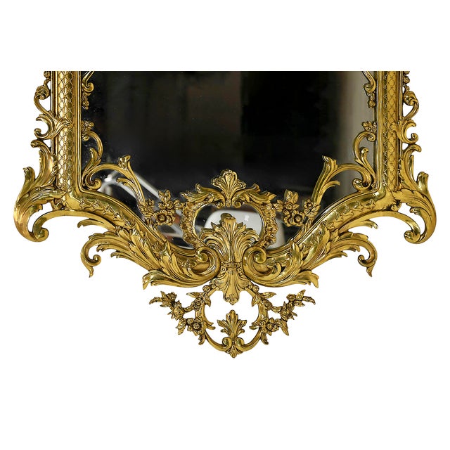 Rococo Vintage French Brass Wall Mirror, 1960s For Sale - Image 3 of 9