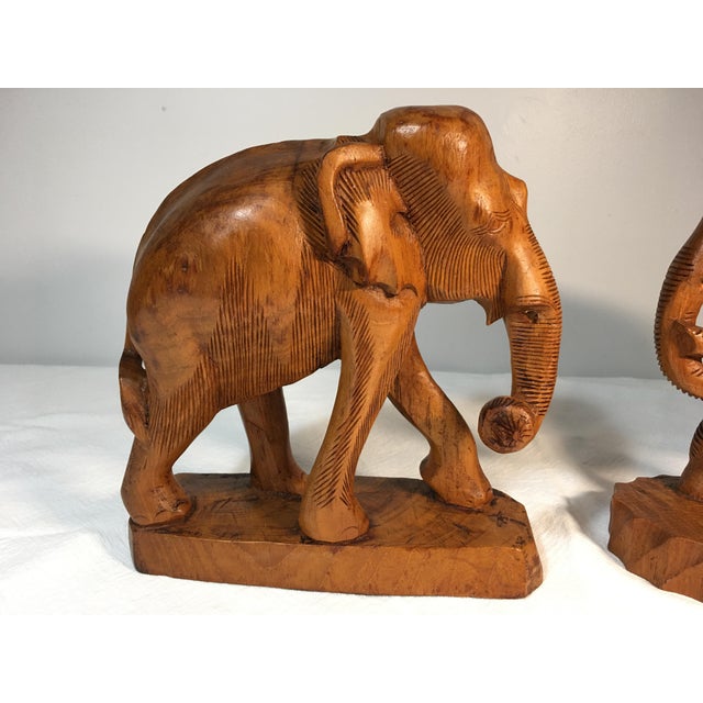 Carved Teak Wood Elephants From Thailand A Pair Chairish