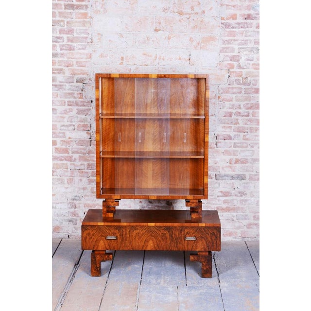 Art Deco Walnut and Glass Display Cabinet, Former Czechoslovakia, 1920s For Sale - Image 4 of 17