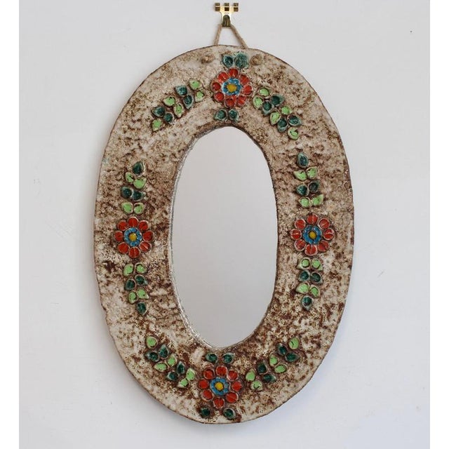 Glass Ceramic Flower-Motif Wall Mirror by La Roue, 1960s For Sale - Image 7 of 7