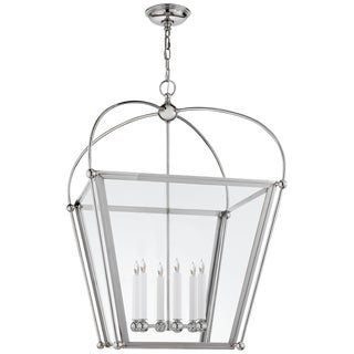 Chapman & Myers for Visual Comfort Signature Riverside Large Square Lantern in Polished Nickel with Clear Glass For Sale