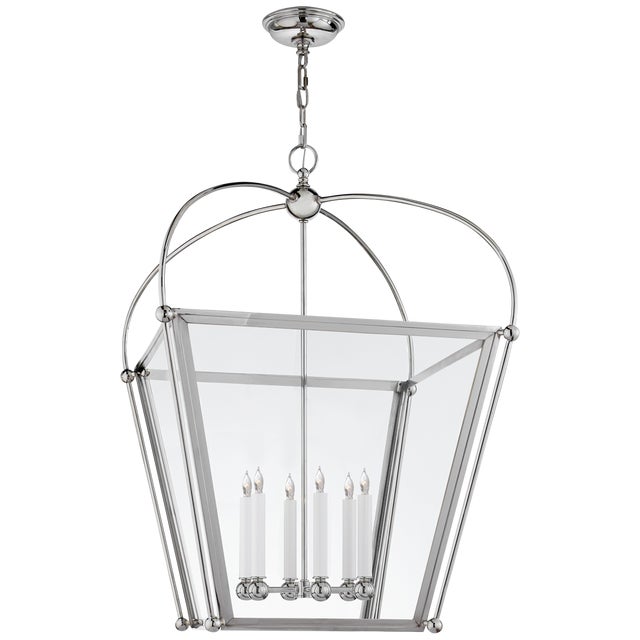 Chapman & Myers for Visual Comfort Signature Riverside Large Square Lantern in Polished Nickel with Clear Glass For Sale