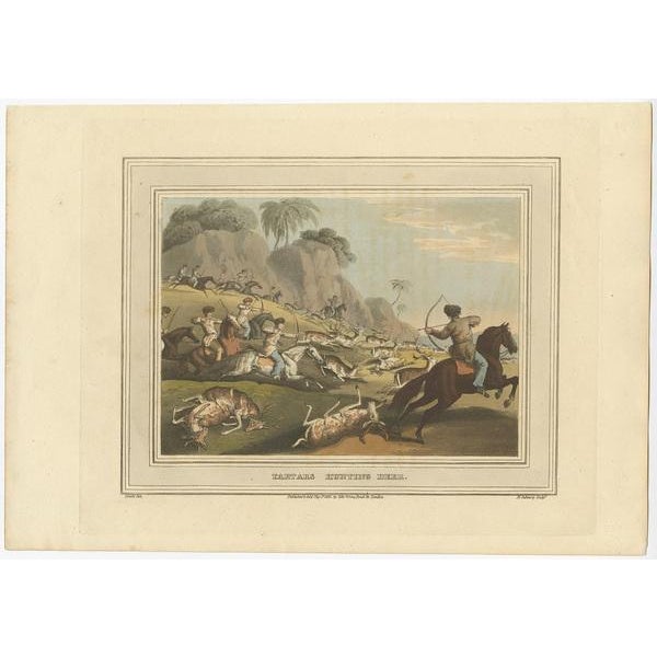 Howitt, Tartars Hunting Deer in Russia, 1813, Hand-Colored Print For Sale - Image 3 of 5
