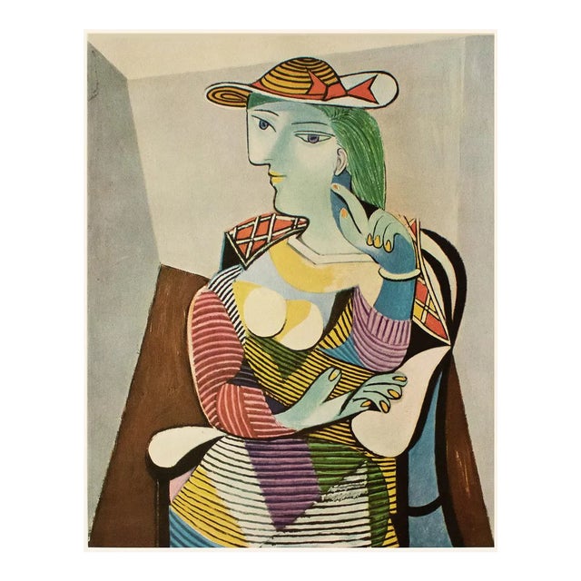 1954 After Pablo Picasso "Woman With a Hat", Period First Italian Edition Offset Lithograph For Sale