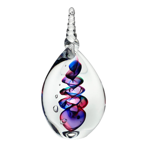 1990s Adam Jablonski Art Glass Teardrop Swirl Ribbon Purple Blue Paperweight Sculpture