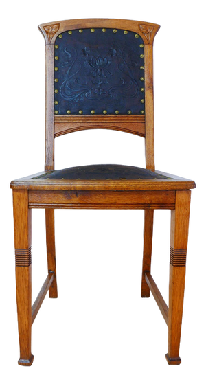 Art Nouveau Chair in Oak and Embossed Leather, Germany, 1910s