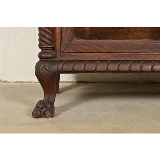 Brown R. J. Horner Style Victorian Oak Double Bookcase With Carved Lion Heads and Paw Feet, Circa 1890s For Sale - Image 8 of 13