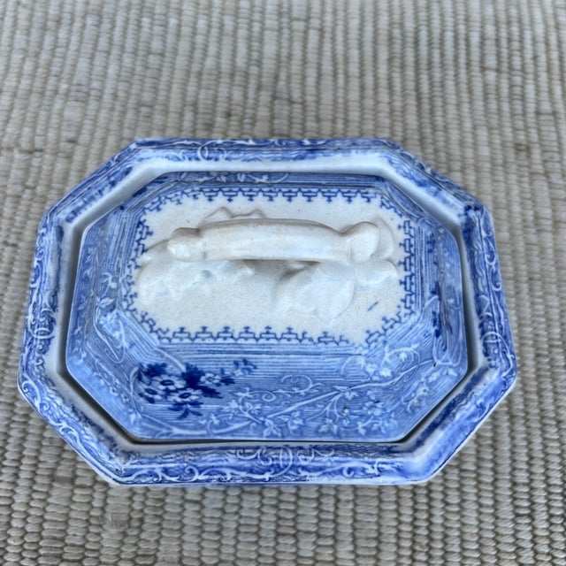 Mid 19th Century A Rare Antique Ironstone Blue Transfer Decorated Covered Soap Dish With Insert, Circa 1850’s For Sale - Image 5 of 12