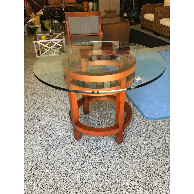 Contemporary Cherry Wood Round Glass Top Dining Table Chairish