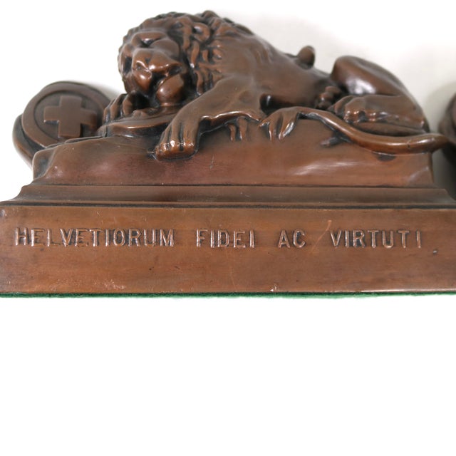 Metal 1930's Lion of Lucerne Bronze Finish Metal Bookends by Jennings Brothers Usa-a Pair For Sale - Image 7 of 12