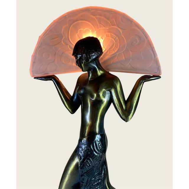 1980s 1980s Art Deco Raymonde Guerbe for Max Le Verrier Style Egyptian Lamp by Sarsaparilla For Sale - Image 5 of 10