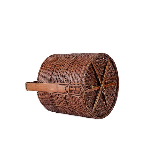 Wood Vintage Antique 3 (Three) Tier Chinese Wedding Basket (Dark Brown) For Sale - Image 7 of 9