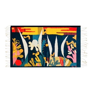 Vintage Matisse Insp Bulmaro Pérez Mendoza B. P. Mid Century Hand Woven Tapestry Art Wall Hanging Signed For Sale