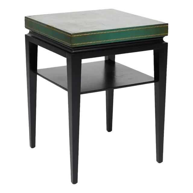Tommi Parzinger Green Leather Top Side Table Model No. 3033, 1950s, Usa. For Sale