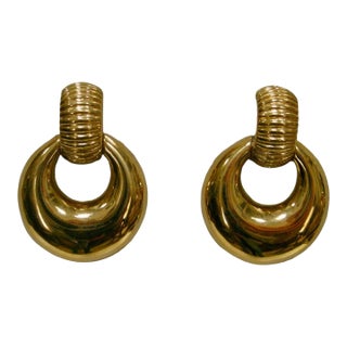 Givenchy 1980s Highly Polished Gold Plated Knocker Earrings, 2 Pieces For Sale