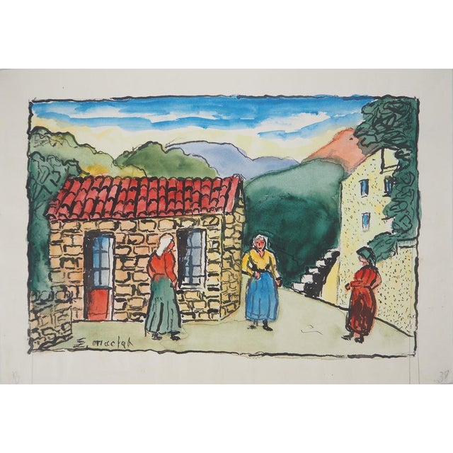 Elisée Maclet, Bretonnes à l'Entrée du Village, Watercolor, Early 20th Century For Sale - Image 6 of 6