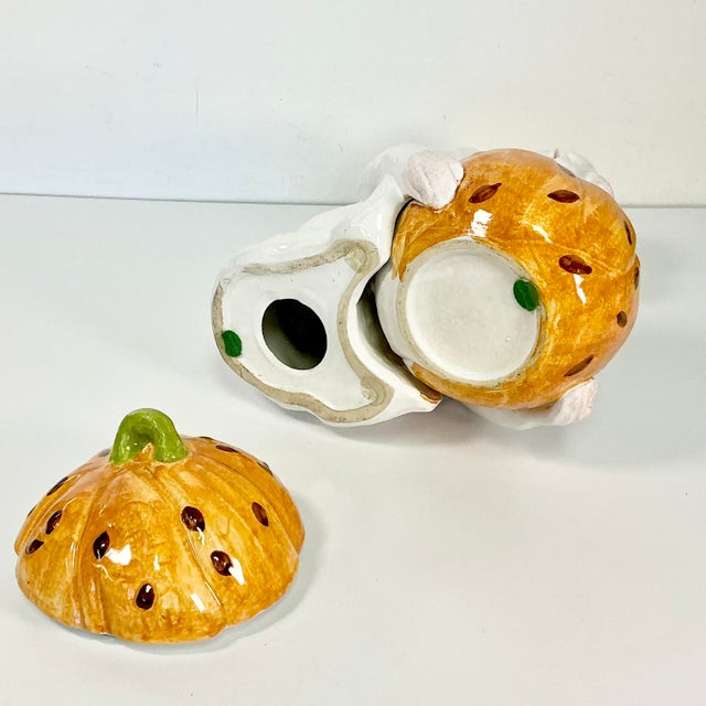 1940s Vintage Majolica Chinoiserie Hollywood Regency Figural Monkey Holding Pumpkin Gourd For Sale - Image 15 of 18