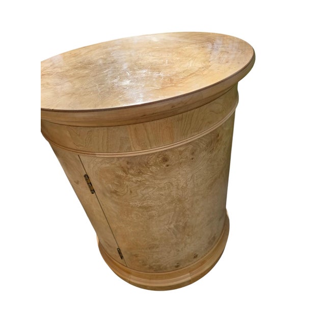 Tan 1980s Henredon Charles X Collection Burlwood Drum Side Table Nightstand Cabinet For Sale - Image 8 of 15