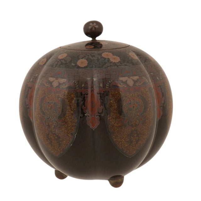Late 19th Century Japanese Cloisonne Enamel Pumpkin Shaped Covered Jar With Phoenix Meiji Period For Sale - Image 5 of 6