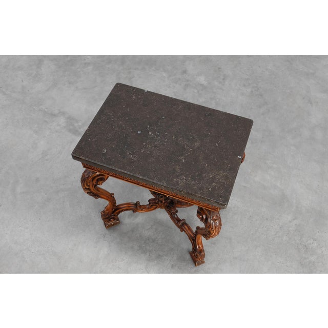 Napoleon III Style Carved Walnut Side Tables with Bluestone Tops, 1890s, Set of 2 For Sale - Image 9 of 12