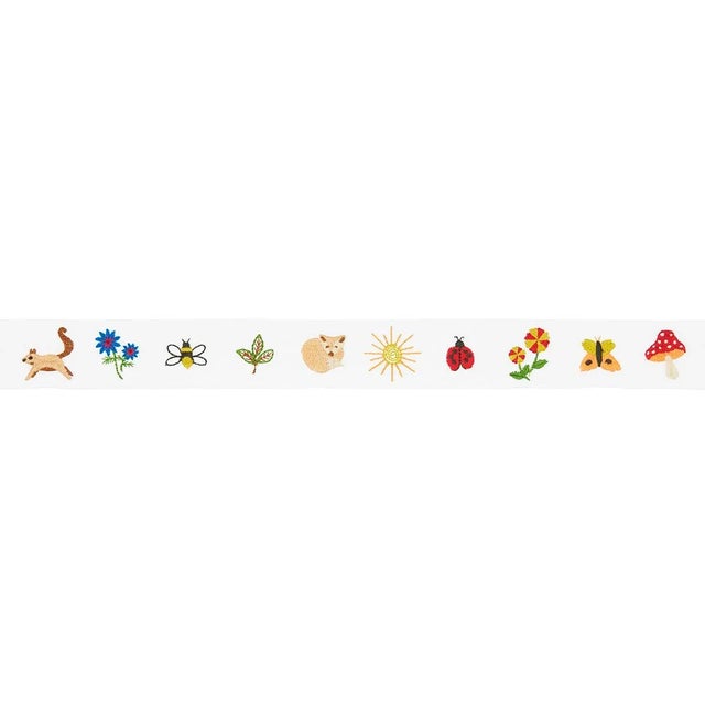 This 1.5-inch-wide tape features a charming menagerie of diminutive woodland creatures, plants and insects stitched on a...