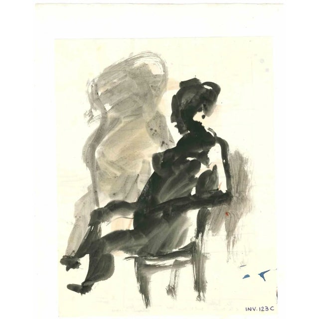 Modern Leo Guida, Seated Woman and Surreal Scene, Original Ink & Watercolor, 1970s For Sale - Image 3 of 3