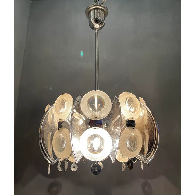 Glass Large Chrome & Glass Lens Chandelier by Oscar Torlasco, 1970s For Sale - Image 7 of 8