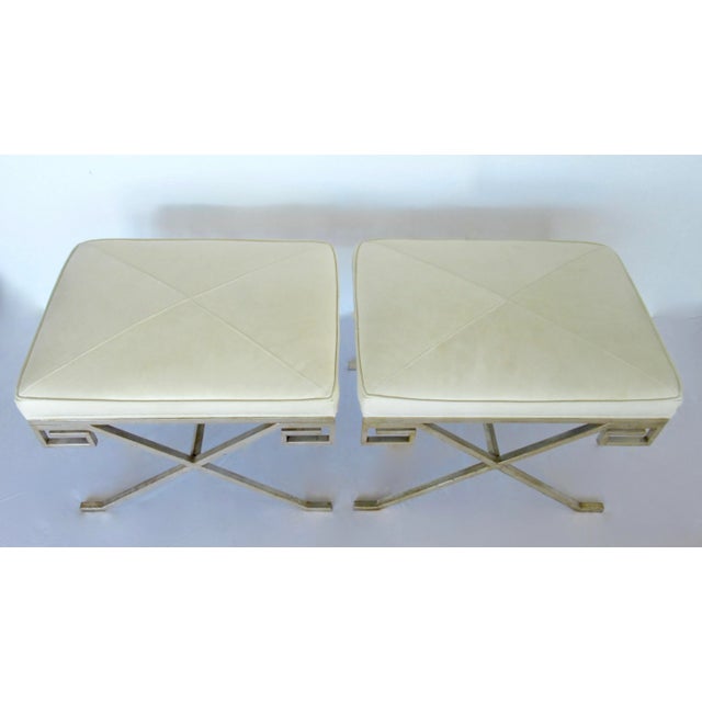 C. .2001 Nancy Corzine Gilt Sterling Silver Over Forged Metal "Greek Key," Leather Topped "Marston" Benches For Sale - Image 18 of 18