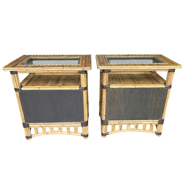 Hollywood Regency Vintage Split Bamboo Nightstands, a Pair, Coastal, Boho / Hollywood Regency, Organic For Sale - Image 3 of 12