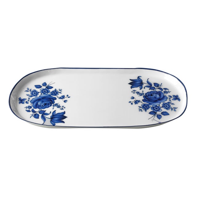 Boho Chic Cottage China Blue & White Serving Tray For Sale - Image 3 of 5