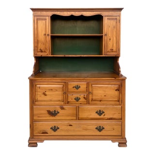 Farmhouse Pine Two Piece Stepback Hutch Cupboard For Sale