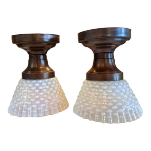 Rare Pair of Hobnail Opalescent Semi-Flushmount Ceiling Fixtures Circa 1920