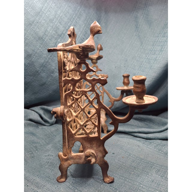 Antique Early 19thC Polish Brass Bench Menorah Lions Eagle Hanukkah Lamp Rare For Sale - Image 10 of 18