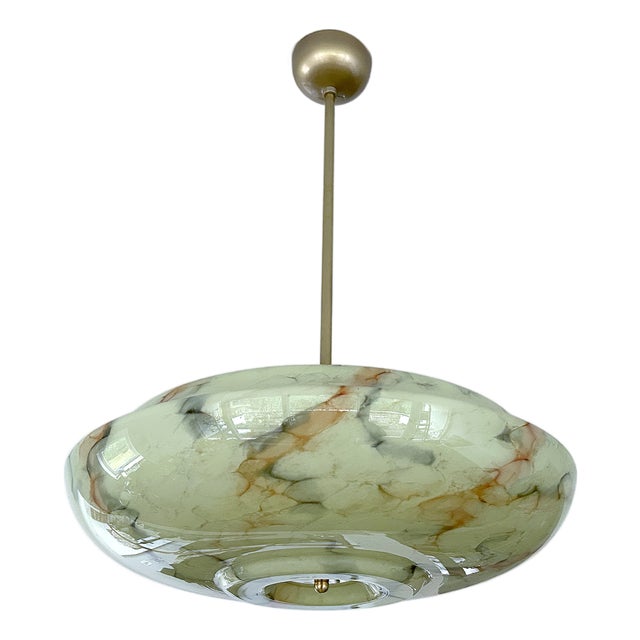 Art Deco Pendant Light in Uranium Glass, 1930s For Sale