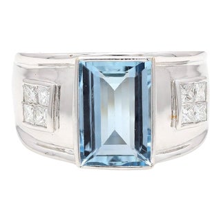 Statement 5.6 Carat Aquamarine Men's 18k White Gold Ring Size 7 For Sale