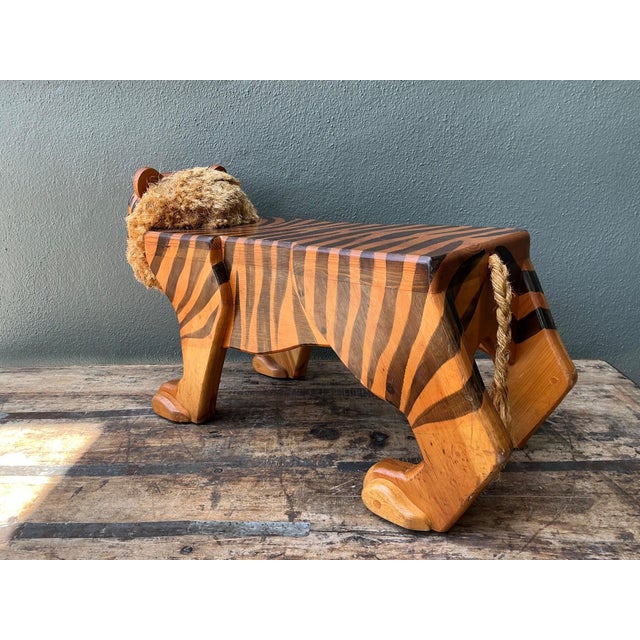 Vintage Handcrafted Wood and Jute Tiger Stool For Sale In West Palm - Image 6 of 16