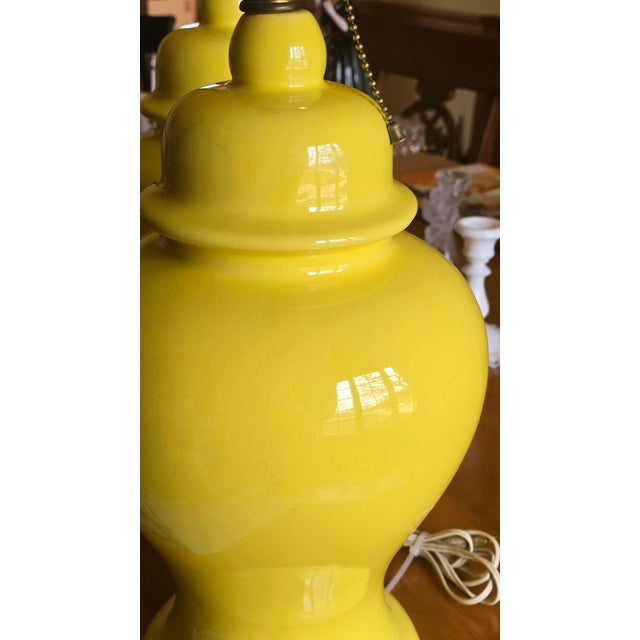 Vintage Grandmillennial Style Yellow Gingerjar Lamps For Sale - Image 9 of 14