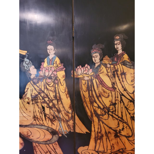 8‑panel Asian Lacquer Folding Screen For Sale - Image 4 of 12