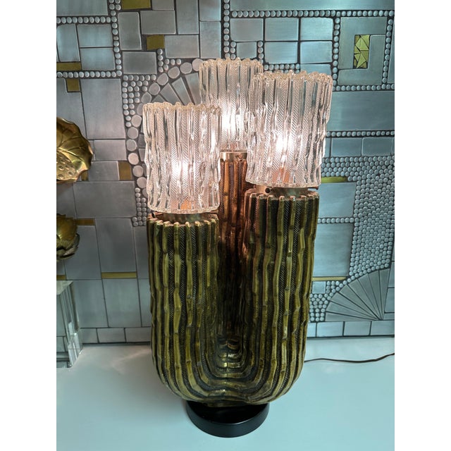 Plaster cactus lamp in antique gold leaf by Fuggiti Studio Requires candelabra base up to 40watt bulbs.