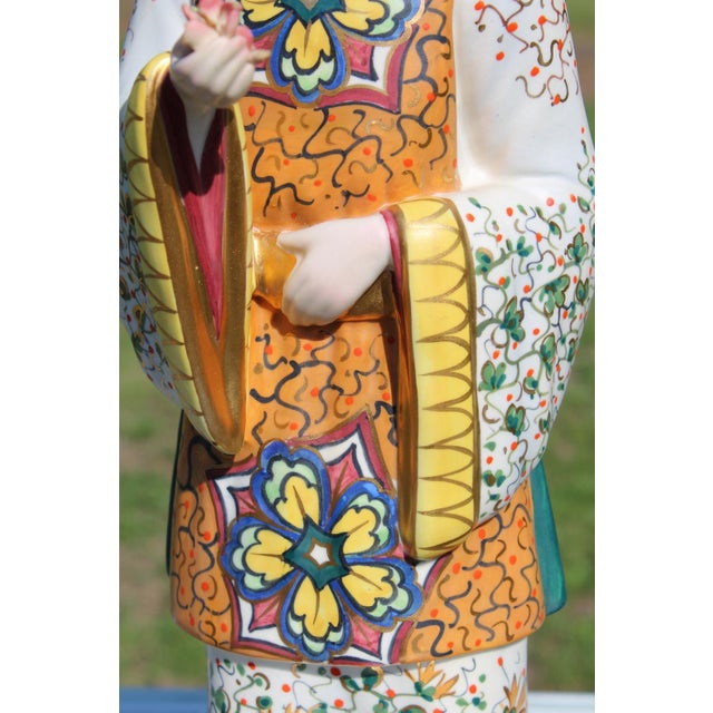 Italian Ceramic Asian Woman Handpainted Chinoiserie Figurine For Sale - Image 4 of 18