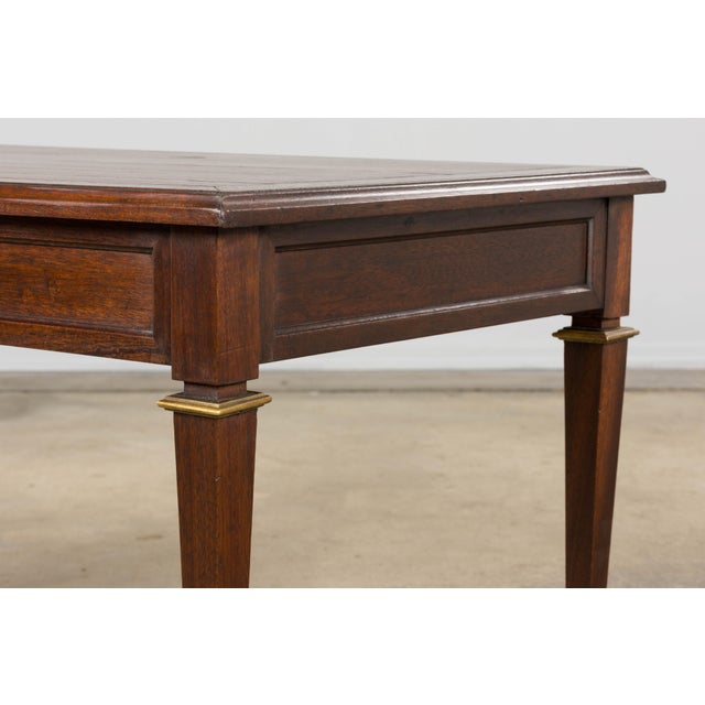 French Louis XVI Style Mahogany Coffee Table With Brass Sabots, Mid-20th Century For Sale - Image 15 of 16
