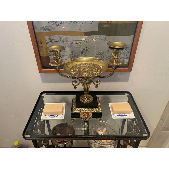 1920s 1920s French or Italian Brass Black Marble Compote Candlestick Stand For Sale - Image 5 of 8