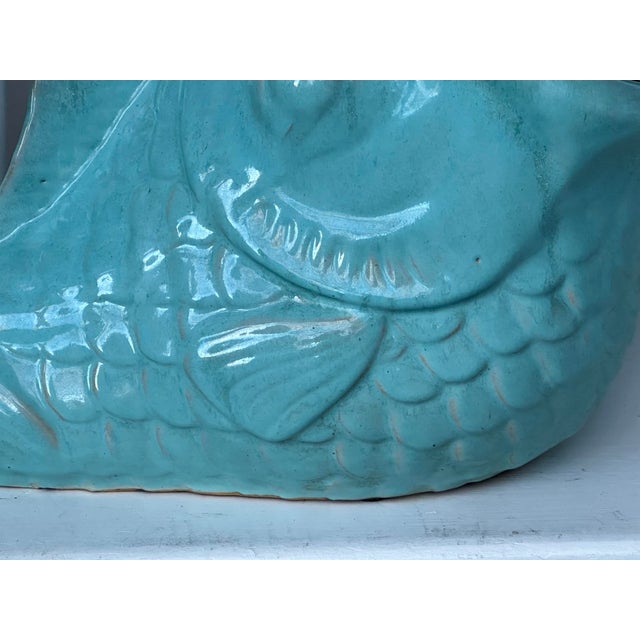Turquoise Glazed Pottery Koi Fish Planter in Turquoise After Gladding, McBean For Sale - Image 8 of 11