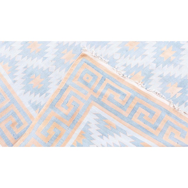 Late 19th Century Doris Leslie Blau Vintage Indian Dhurrie Geometric Blue Flatweave Cotton Rug For Sale - Image 5 of 9