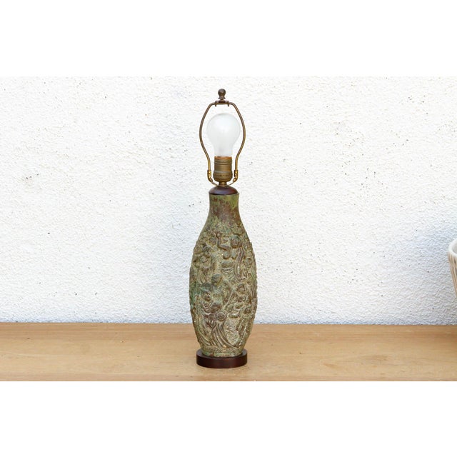 Verdigris Antique Archaic Verdigris Bronze Lamp For Sale - Image 8 of 9