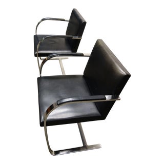 Mies Van Der Rohe for Knoll Leather Flat Bar Brno Chairs - a Pair For Sale