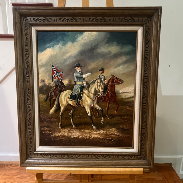American School oil on canvas framed signed General Robert Lee