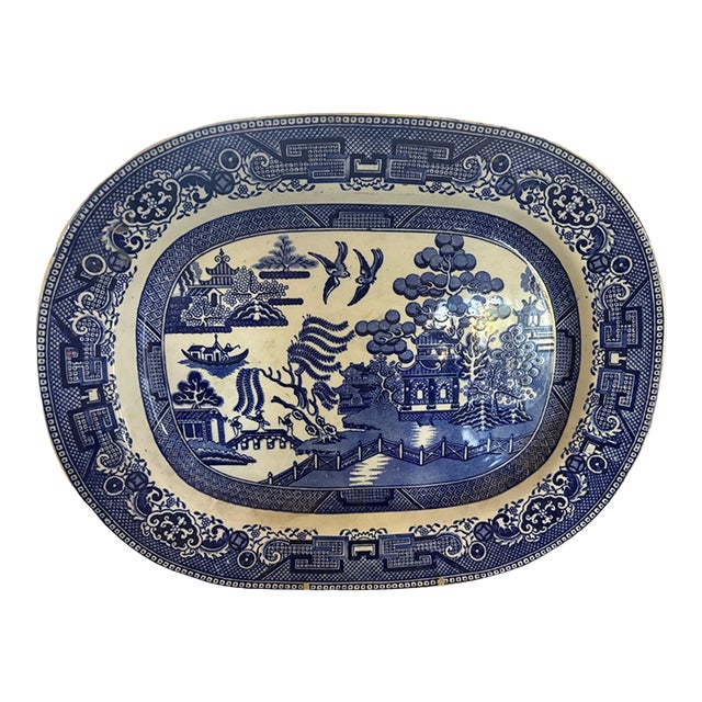 19th Century English Staffordshire Blue and White Transferware Platter For Sale