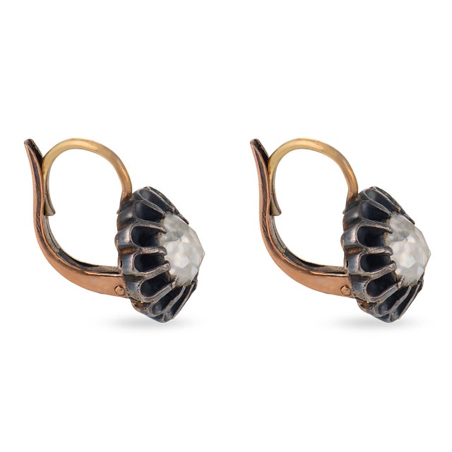 Late 19th Century Pair of Victorian Diamond 14k Rose Gold and Silver Drop Earrings For Sale - Image 4 of 5